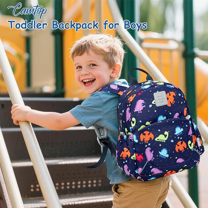 CAMTOP Toddler Backpack for Boys Girls 2-4, Kids Backpacks for Kindergarten Preschool, 12" H Small Bookbag for Daycare Travel (Boots Dinosaur, 12''- Not fit A4 folder)