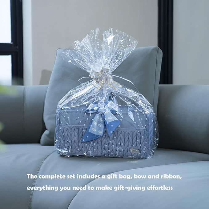 LUKJOJO Luxurious Baby Diaper Caddy, Nursery Storage Basket for Newborn Essentials, Travel Baby Basket for Diapers Baby Wipes, Organizer Tote Bag Storage Bin, Baby Shower Gifts(ash blue)