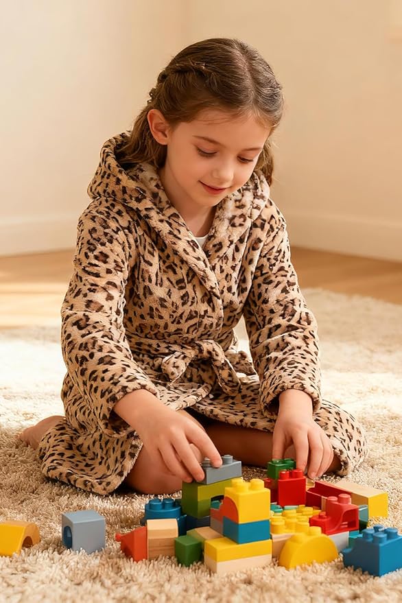 Boys Girls Robe Kids Flannel Hooded Bathrobe Sleepwear Pajamas Toddler Soft Plush Robes for Girls 2-16 Years