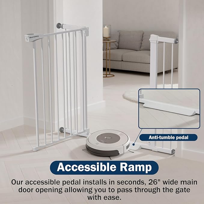 Baby Gate with Door, 26-40" Auto Close Dog Gate Indoor for Stairs Doorways, Easy Install Pressure Mounted Pet Gate, Easy Walk Through Child Safety Gate for The House, White