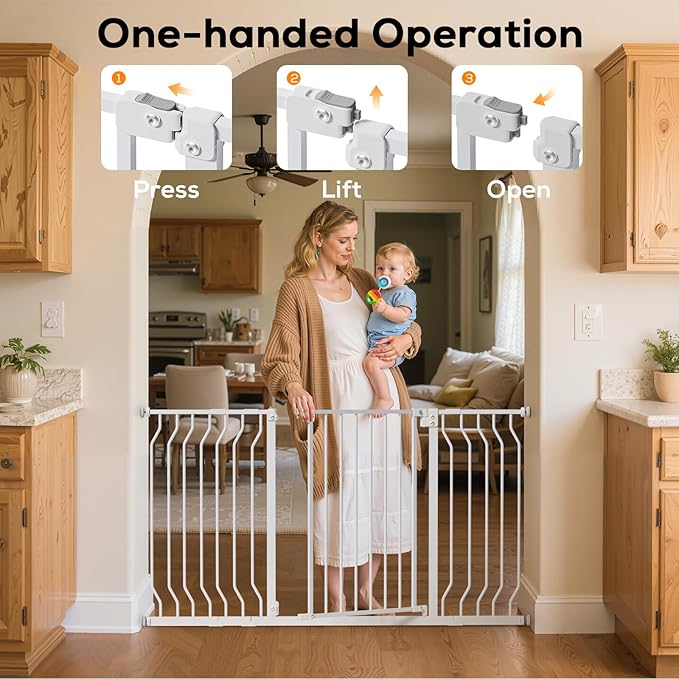 29-43" Baby Gate for Stairs, Baby Safety Essentials, Auto Close Gate for Doorways, Easy Install Pressure Mounted Dog Gate Indoor, Pet Gates for Dogs, White