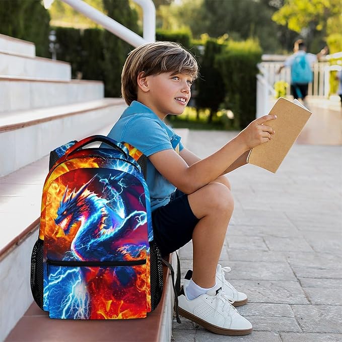 CustomWish Boys Dragon Backpack - School Backpacks for Kids Teens Kindergarten Primary Middle Senior - 17 Inch Cool Lightweight Bookbag for School Travel