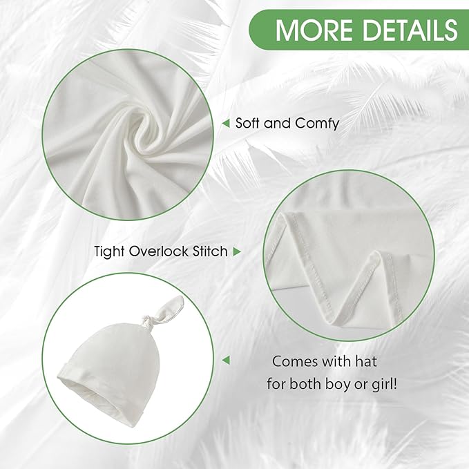 iEvolve Cotton Knitted Baby Swaddle Blanket with Hat Headband Set Newborn Swaddle Wrap Receiving Blankets for Baby Girl Boy 35" x 35"(White)