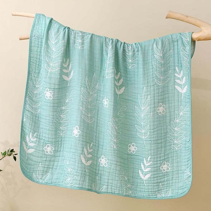 Ultra-Soft Muslin Baby Blanket - Premium Blend Swaddle & Crib, 43x43 (Leaf Floral)
