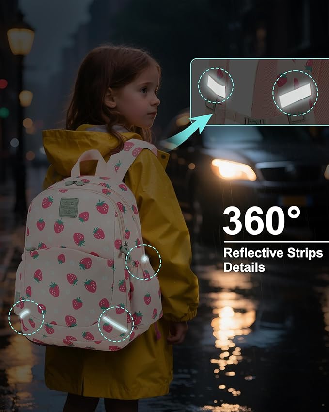 CAMTOP Toddler Backpack for Boys Girls 2-4, Kids Backpacks for Kindergarten Preschool, 12" H Small Bookbag for Daycare Travel (L - Pink Strawberry, 15"- Fit A4 Folder)