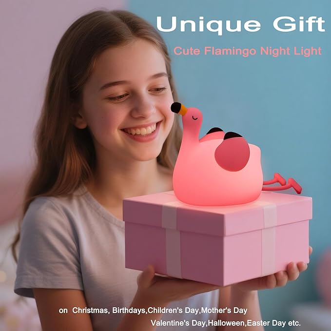 DREAMING MY DREAM Flamingo Night Light,Dimmable Silicone Animal Nursery Night Light,Pink Flamingo Lamp Decor for Kids Room Bedroom,Birthday Christmas Unique Gift for Kids boy Girls