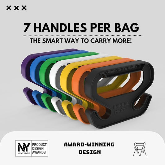 Handle Magic (7 Units) Bag Carriers | Ergonomic Grip and Bag Holder | Pocket Size | Lightweight & Comfortable for Shopping & Travel - Made in USA (Seven Colors)