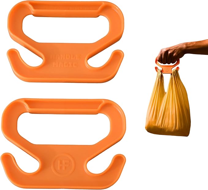 Handle Magic (2 Units) Bag Carriers | Ergonomic Grip and Bag Holder | Pocket Size | Lightweight & Comfortable for Shopping & Travel - Made in USA (Orange)