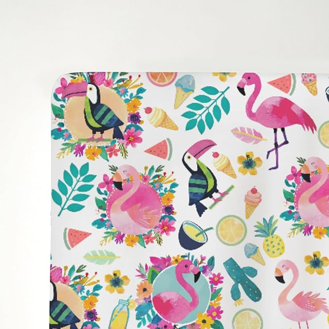 Pink Flamingo Toucan Tropical Fruits Baby Crib Sheets for Boy Girl 52"x28" Colorful Summer Birds Leaves Soft Snug Fitted Crib Mattress Cover Hawaiian Baby Sheet for Standard Crib & Toddler Mattress