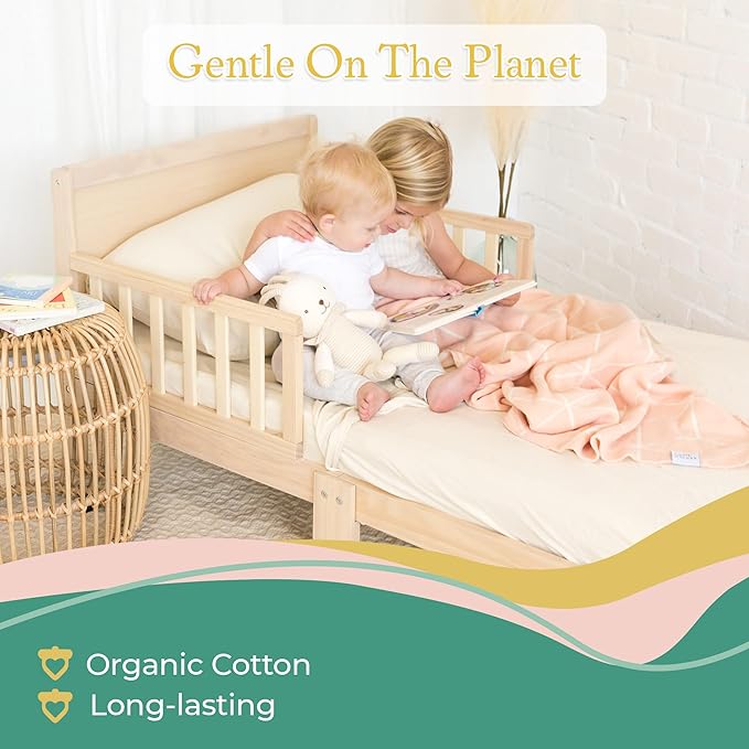 3 Piece Toddler Bedding Sets - Organic Cotton Jersey Knit - Fits Convertible Cribs and Mattresses - 9" x 28" x 52" - Butter Yellow