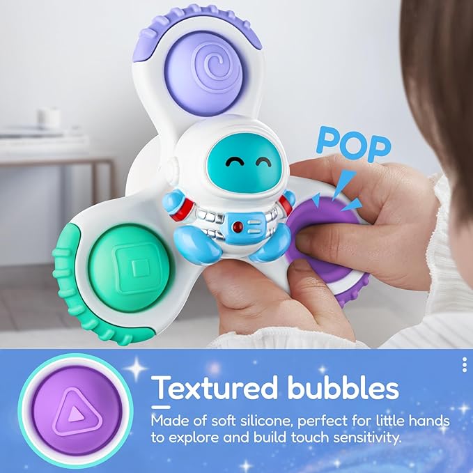 ALASOU 3PCS Pop Suction Cup Spinner Toys for 1 Year Old Boy Girl|Novelty Spinning Tops Toddler Stocking Stuffers|Baby Bath Toy for Kids Ages 1-3|1 Year Old Boy Christmas Birthday Gift for Infant