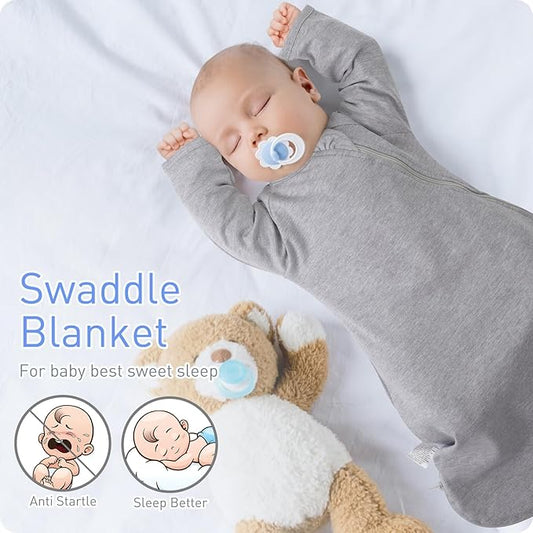 Premium Soft Cotton Transitional Swaddle Sack with Arms Up & Sleeves 0-3 Months, Mitten Cuffs, 2-Way Zipper, Sleeping Sacks for Newborns - Calms Startle Reflex, Boys & Girls Sleep Bag