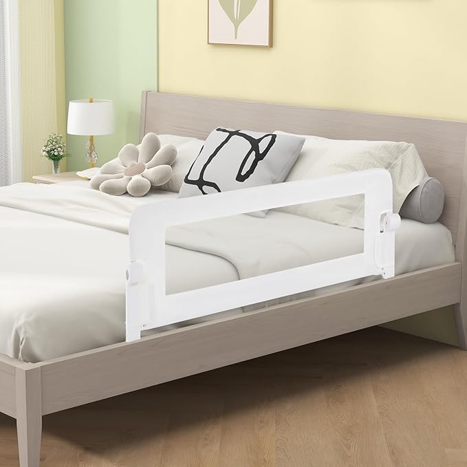 BABY JOY Double Sided Bed Rail Guard, 2 Pack, Extra Long, Swing Down for Convertible Crib, Folding Baby Safety Bedrail for Kids Twin Full Size Queen King Mattress, Rails for Toddlers (White, 48")