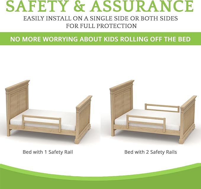 CC KITS Safety Guard Rail for Baby, Kids, and Children - Solid Wood Safety Bed Rail for Toddlers - Easy Installation - Premium Protection for Bunk, Twin, Full, Queen and King Size Beds - (Unfinished)
