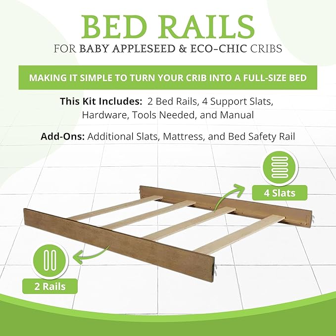 Full-Size Conversion Kit Bed Rails for Baby Appleseed and Eco-Chic Convertible Cribs - Solid Wood Rail - Toddler and Adult Bed Rail for Full-Size Beds - Nursery and Baby Furniture (Sandwash, Option 2)