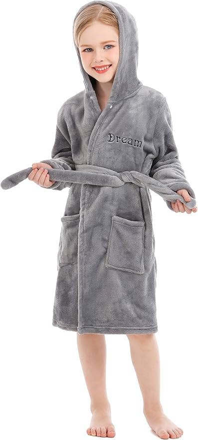 Toddler Robes Cute Pattern Bathrobe Unisex Kids Robe Baby Flannel Hoodie Pajamas Sleepwear