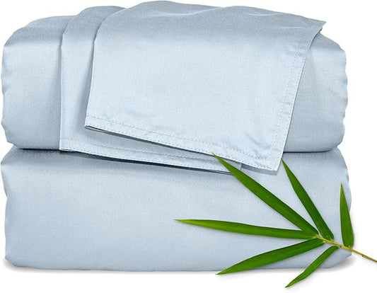 Pure Bamboo Twin Sheets, Genuine 100% Organic Viscose Derived from Bamboo Bed Sheet Set, Luxuriously Soft & Cooling, Double Stitching, 2 Year Quality Promise (Twin, Glacier)