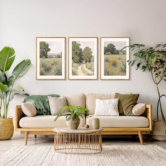 CHDITB Countryside Landscape Framed Canvas Wall Art Set, Nature Inspired Wall Decor, Pathway Art Spiritual Wall Painting, Vintage Art Prints for Living Room, Bedroom, Office - Large Size 16"x24"x3