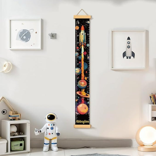 Woodemon Personalized Name Kids Growth Chart for Wall, Rocket Premium Canvas Removable Height Chart for Kids, Height Measurement for Wall, Height Chart for Kids & Babies, Kids Nursery Decor
