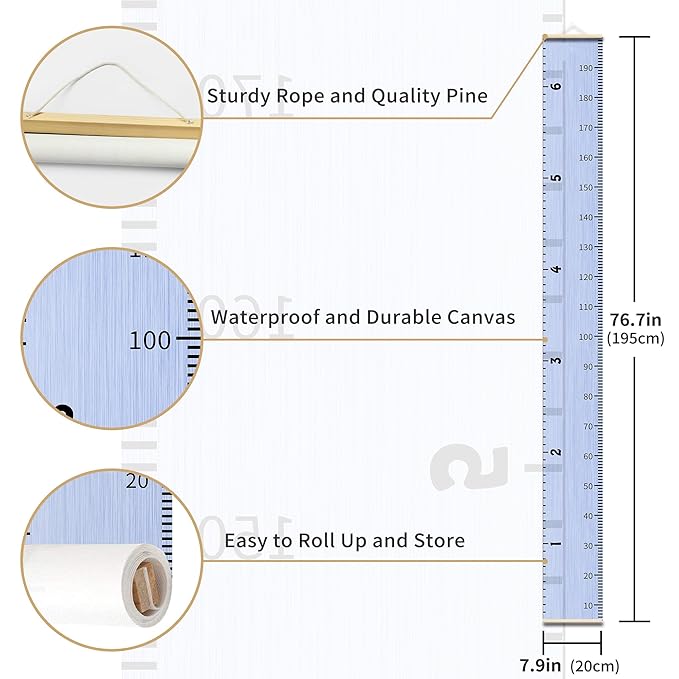 Nustila Canvas Growth Chart for Kids Unisex Kids Room Wall Decor Purple Measuring Height Chart- Wall Tape with Height Chart for Kids Baby Nursery Room Décor 79" x 7.9"
