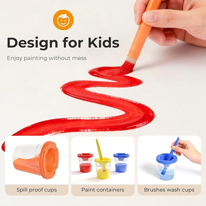 Nicpro 12Colors Washable Paint for Kids(2 oz), Finger Paint Set with Paint Cups and Toddler Paintbrushes, Non Toxic & Mess Free Kids Painting Set for Children Age 1-3 4 5 6+ Preschool Learning Gifts