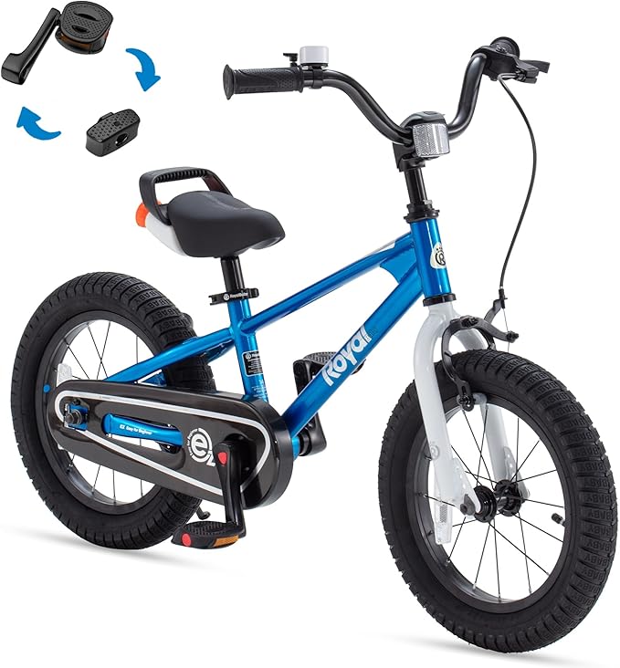 RoyalBaby Kids Bike Freestyle Classic & EZ Balance Pedal Switchable Bicycle, 12 14 16 18 Inch, 3-10 Years Toddler to Big Kids