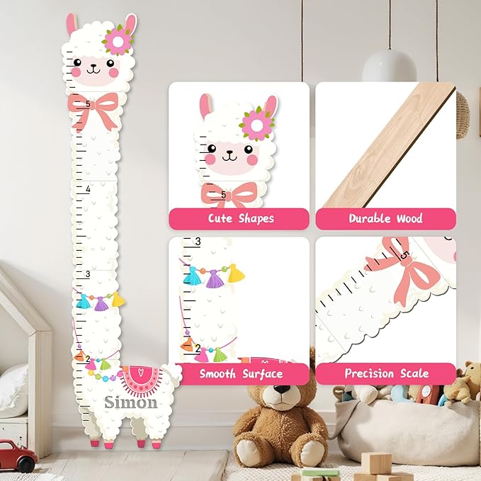 Woodemon Personalized Child Growth Charts, Alpaca Wooden Kids Height Wall Chart, Height Measurement for Wall Kids Room Nursery Decor