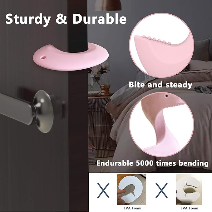 Neobay Door Pinch Guard and Door Slam Stopper, Durable Silicone Door Finger Pinch Guard, Prevents Slamming on Even Heavy Doors, Non-Toxic & Pet Friendly, 4 Packs （2 Pink 2 Blue）