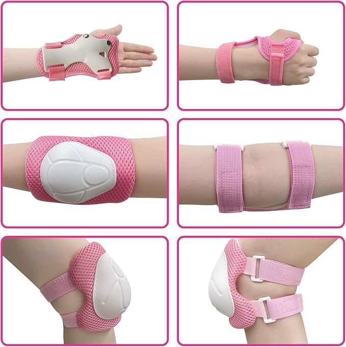 SISIGAD Kids Protective Gear Set, Strap Adjustable Knee Pads and Elbow Pads Wrist Guard 6 in 1, Suitable for Scooter, Skateboarding, Cycling, Skating