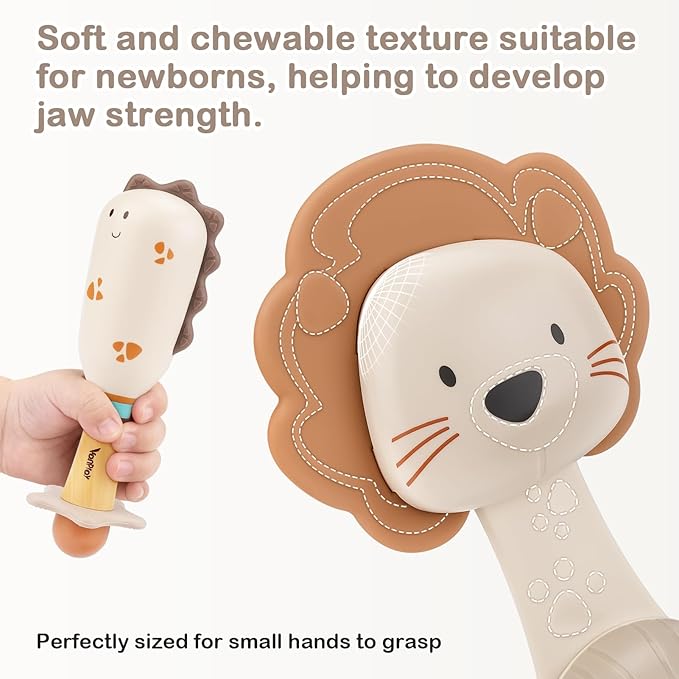 Baby Rattles - Teething Toys 3-6 Months, Baby Toys 0-6 Months, Sensory Toys for Newborn Babies, Rattles for Babies 0-6 Months, Neutral Color Baby Shower Gift (3PCS)