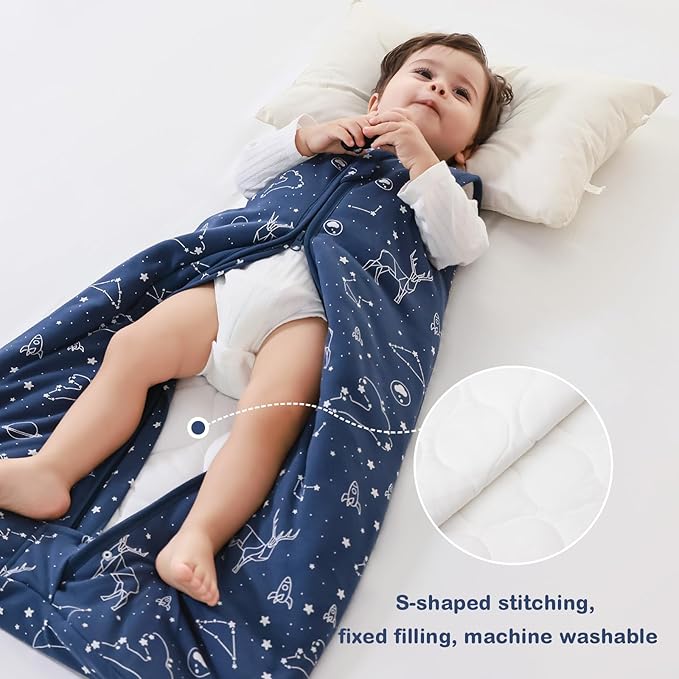 Mosebears Sleep Sack Baby Winter Wearable Blanket with 2-Way Zipper,2.5 TOG Cotton Sleep Sack Unisex(Navy Blue,0-6 Months)