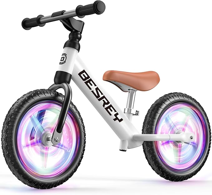 besrey Toddler Balance Bike 2 Year Old, All-Metal Frame | 12" Motion-Activated Lighting Wheels | All-Terrain | Kids Bike with Padded Adjustable Seat | Gift Bike for Boys Girls 2 3 4 5 Years Old