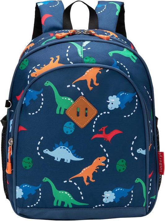 JinBeryl Toddler Backpack for Boys or Girls, Little Kids Backpack for Preschool or Kindergarten (Dinosaur Navy Blue, Small)