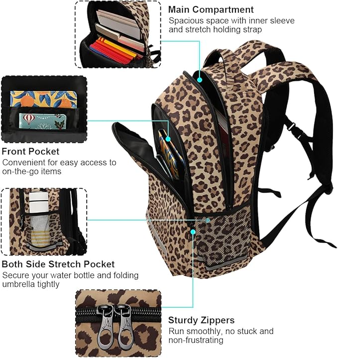MNSRUU School Backpack with Chest Strap, Leopard Beige Brown Texture Laptop Backpack One Size