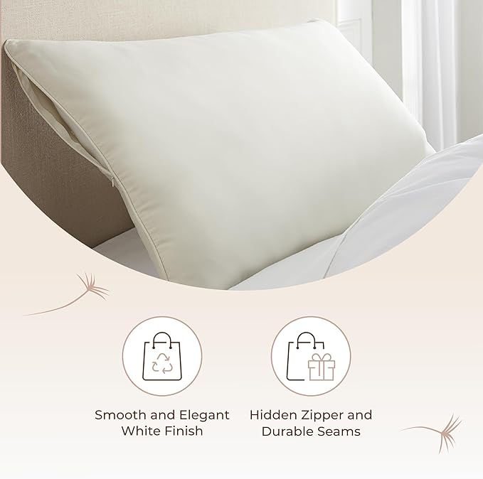Organic Cotton Pillow Protector - 100% Waterproof Pillow Protector Queen Size GOTS & Fairtrade Certified - 140GSM Hypoallergenic Machine Washable Breathable Cover with Edge Piping - 2 Pack (Queen)