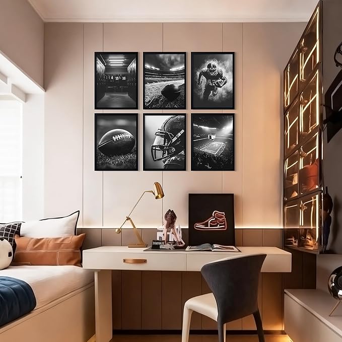 Football Wall Art Sports Canvas Poster Boys Room Wall Decor Rugby Field Prints American Football Pictures Inspirational Sports Painting Black White Artwork for Teen Kids Bedroom 12x16 Inch Unframed