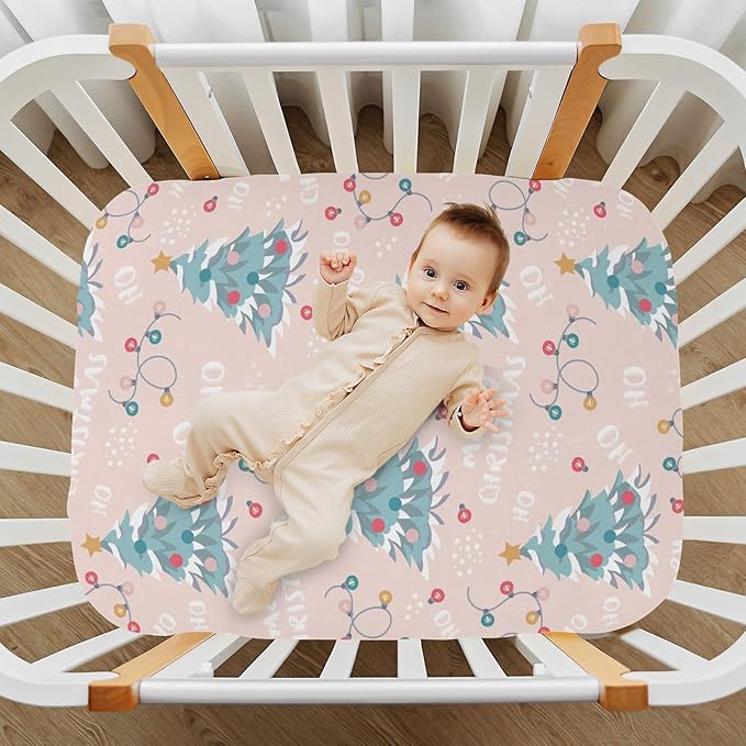CEBUGI Stretchy Crib Sheet for Baby Boy Girl,Merry Christmas Portable Mini Fitted Pack N Play Playard Sheet for Neutral,Ultra Soft Material,Full Standard Toddler Mattresses,M