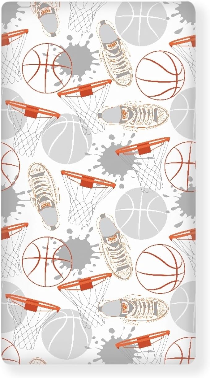 Basketball Fitted Crib Sheet for Boys Girls Balls Sports Baby Sheet for Standard Crib and Toddler Sneakers Basketball Frames Nursery Bed Mattress Sheets 28"x52"