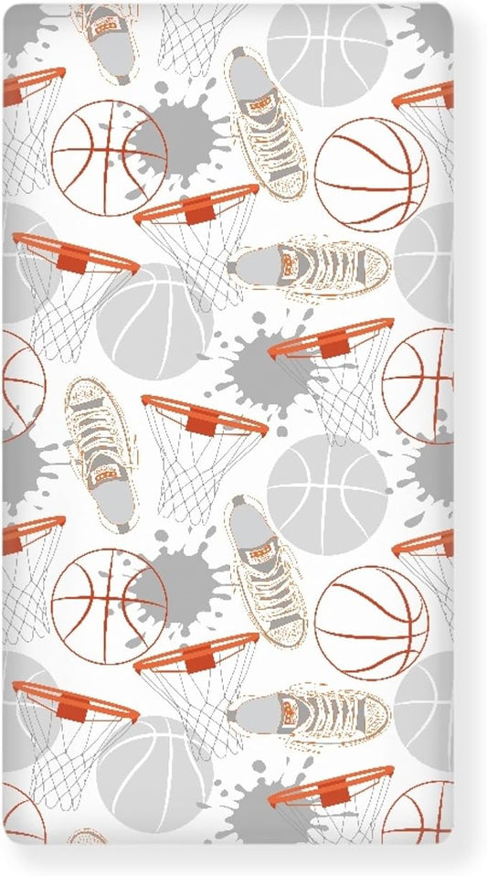 Basketball Fitted Crib Sheet for Boys Girls Balls Sports Baby Sheet for Standard Crib and Toddler Sneakers Basketball Frames Nursery Bed Mattress Sheets 28"x52"