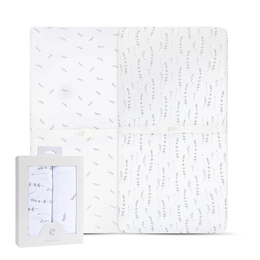 Ely’s & Co. Changing Pad Cover, Diaper Changing Table Sheets, 2 Pack, Cradle Sheet Set for Baby Boys/Girls, 100% Jersey Knit Cotton, Forest Grey Collection, 32”x16”x5”