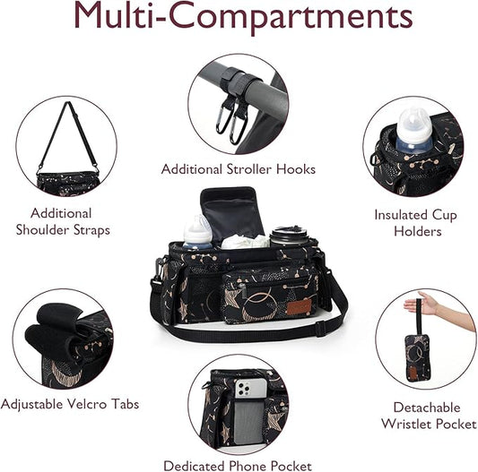 Momcozy Universal Stroller Organizer with Insulated Cup Holder Detachable Phone Bag & Shoulder Strap, Fits for Stroller like Uppababy, Baby Jogger, Britax, BOB, Umbrella and Pet Stroller