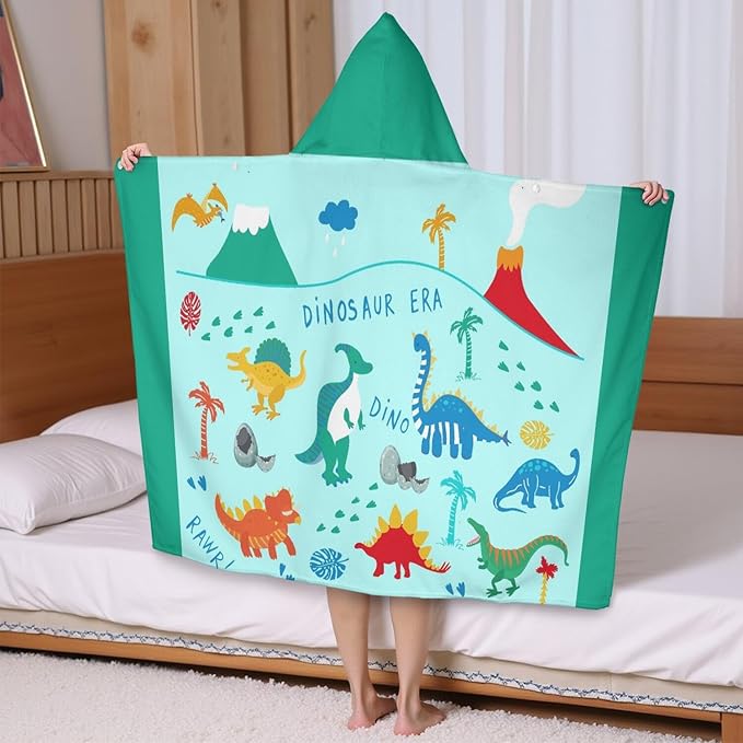 Thickened Hooded Towels for Kids Suitable Girls Boys Kids Bath Towels, 35"x60" Super Absorbent, Dinosaur Cute Cartoon Toddler Towels Multi-Purpose for Beach, Pool and Bathroom