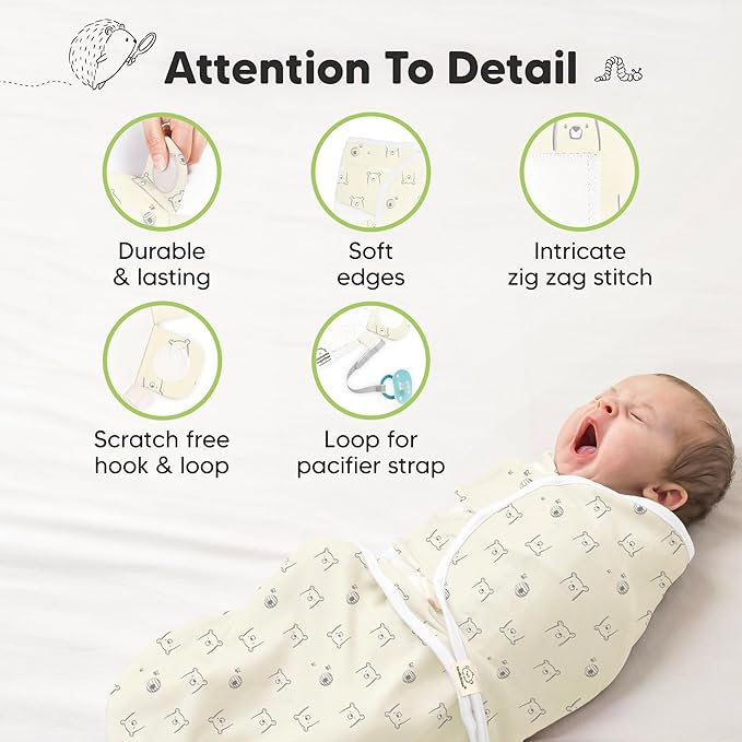 KeaBabies 3-Pack Organic Baby Swaddle Sleep Sacks - Swaddles for Newborns, Infant 0-3 Months, Baby Girls, Boys, Soft & Snug Newborn Sleep Sack, Nursery Swaddling Blankets (Bumble Bear)