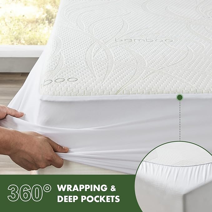 Queen Waterproof Mattress Protector - Blancmax Bamboo Rayon Breathable Mattress Protector with Deep Stretchable Pockets, Hypoallergenic & Odor Resistant Mattress Cover Cool & Noiseless