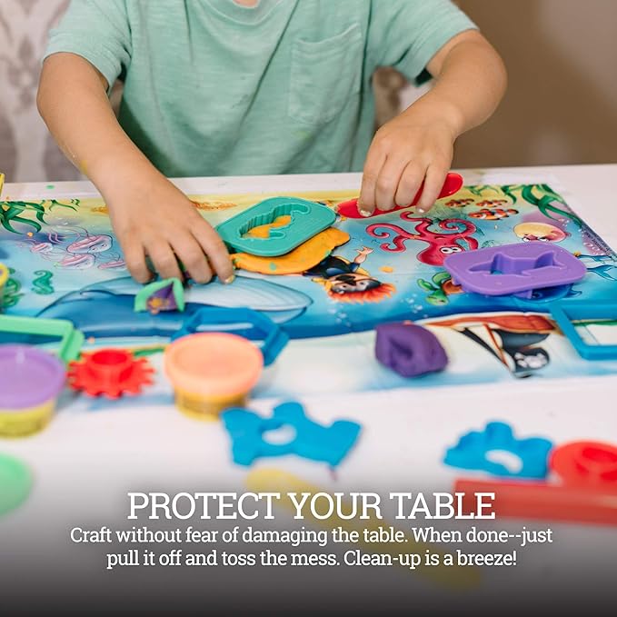40 Pack Disposable Placemats for Baby, 3 Design Pack Baby Eating Mat, 12" x 18" Sticky Kids Placemat, Toddler Place mat for Restaurants, Plastic Kids Placemats for Dining Table