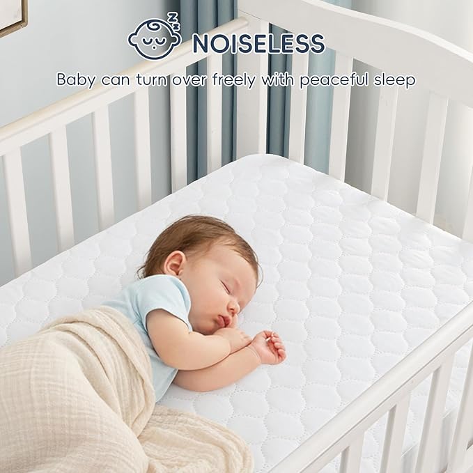 david's kids 2 Pack 52''x28'' Waterproof Crib Mattress Protector Pad Cover Stretch up to 8", Fitted Standard Crib and Toddler Mattresses, Ultra Soft and Breathable for Boys Girls Neutral, White