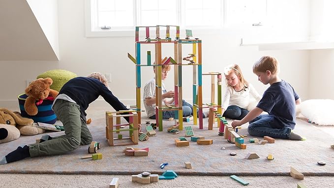 130 Piece Tegu Classroom Magnetic Wooden Block Set, Future