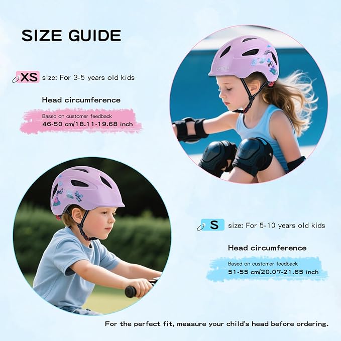 Kids Bike Helmet, OnBros Kid Bicycle Helmet for Girls and Boys with Light Lightweight Kids Helmets Certified Toddler Helmets for Kids 3-5-8-10 Age (46-50-55 cm)