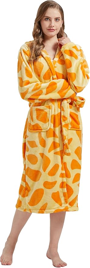 CuteOn Bathrobe for Women Soft Fleece Hooded Plush Loungewear