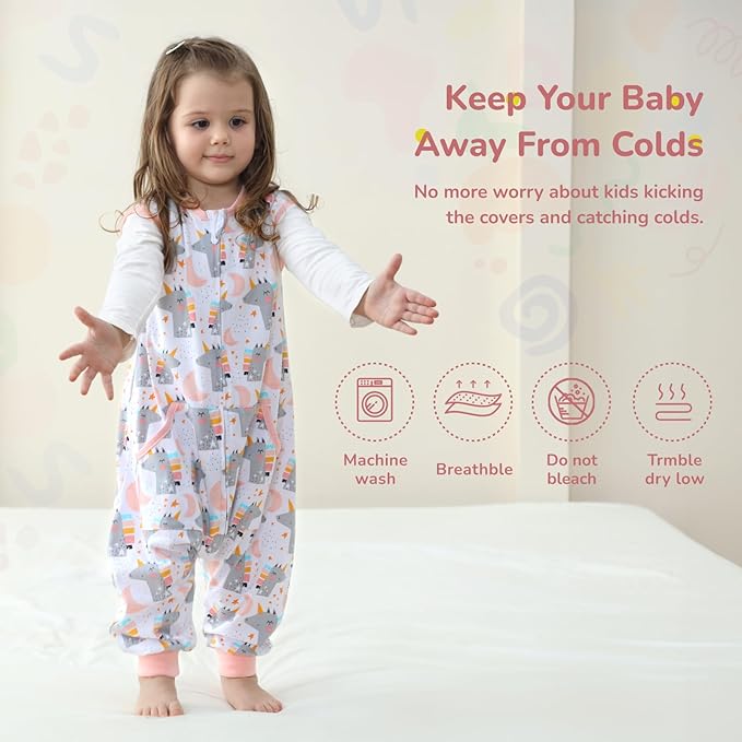 WONDAY Toddler Sleep Sack with Legs,Toddler Sleep Sacks,0.5T Sleeveless Baby Sleep Bag Wearable Blanket,with Feet(2T-3T)